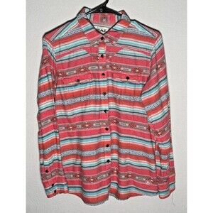 Ariat Real Western Southwest Aztec Print Long Sleeve Stripe Shirt Womens Large